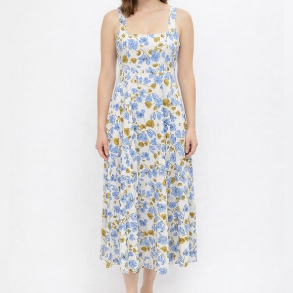 Joie Dresses & Skirts - Joie Floral Linen Blend Midi Dress Size 8 Cottagecore Tradwife Easter Spring